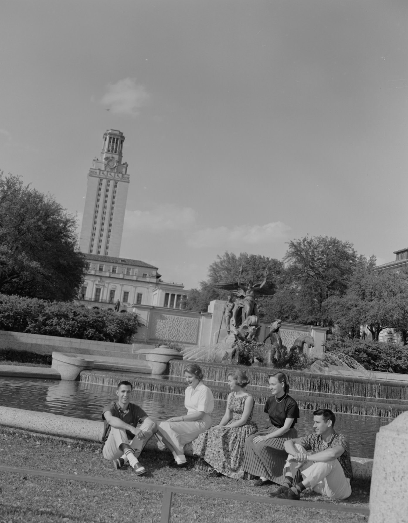 #112 Students in Front of U.T. Fountain, Austin, Texas, 1958.