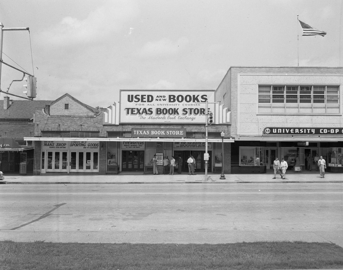 #199 Texas Book Store and University Co-Op on Guadalupe Street, 1951.