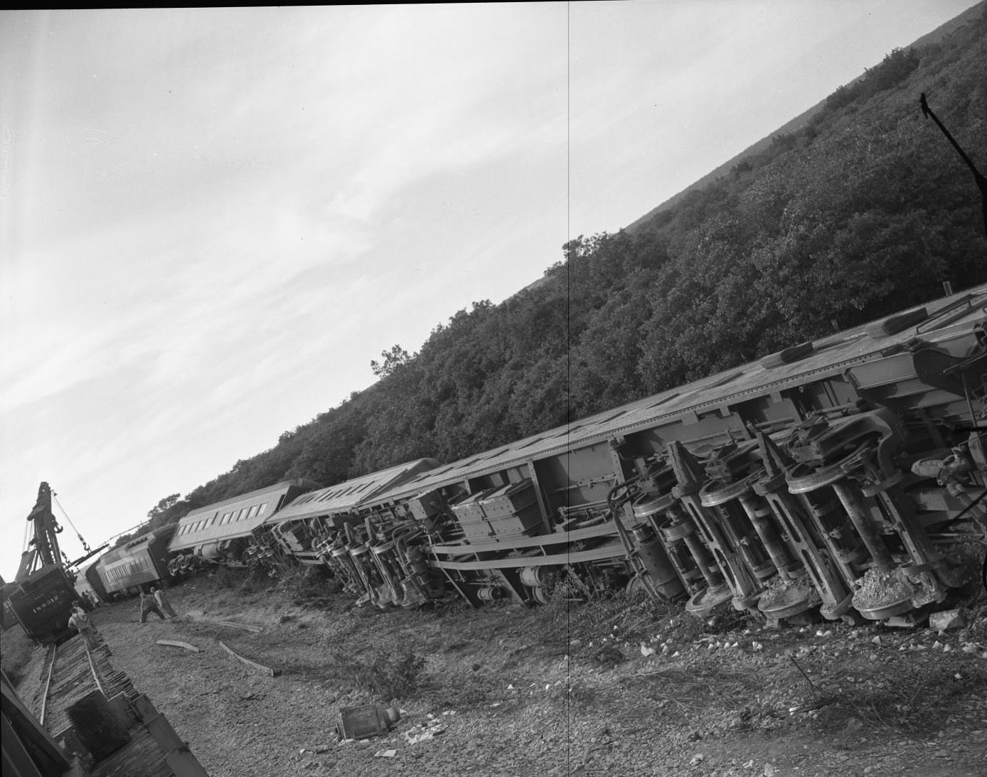 #244 Train Wreck at Lampasas with Crane in Background, 1950.