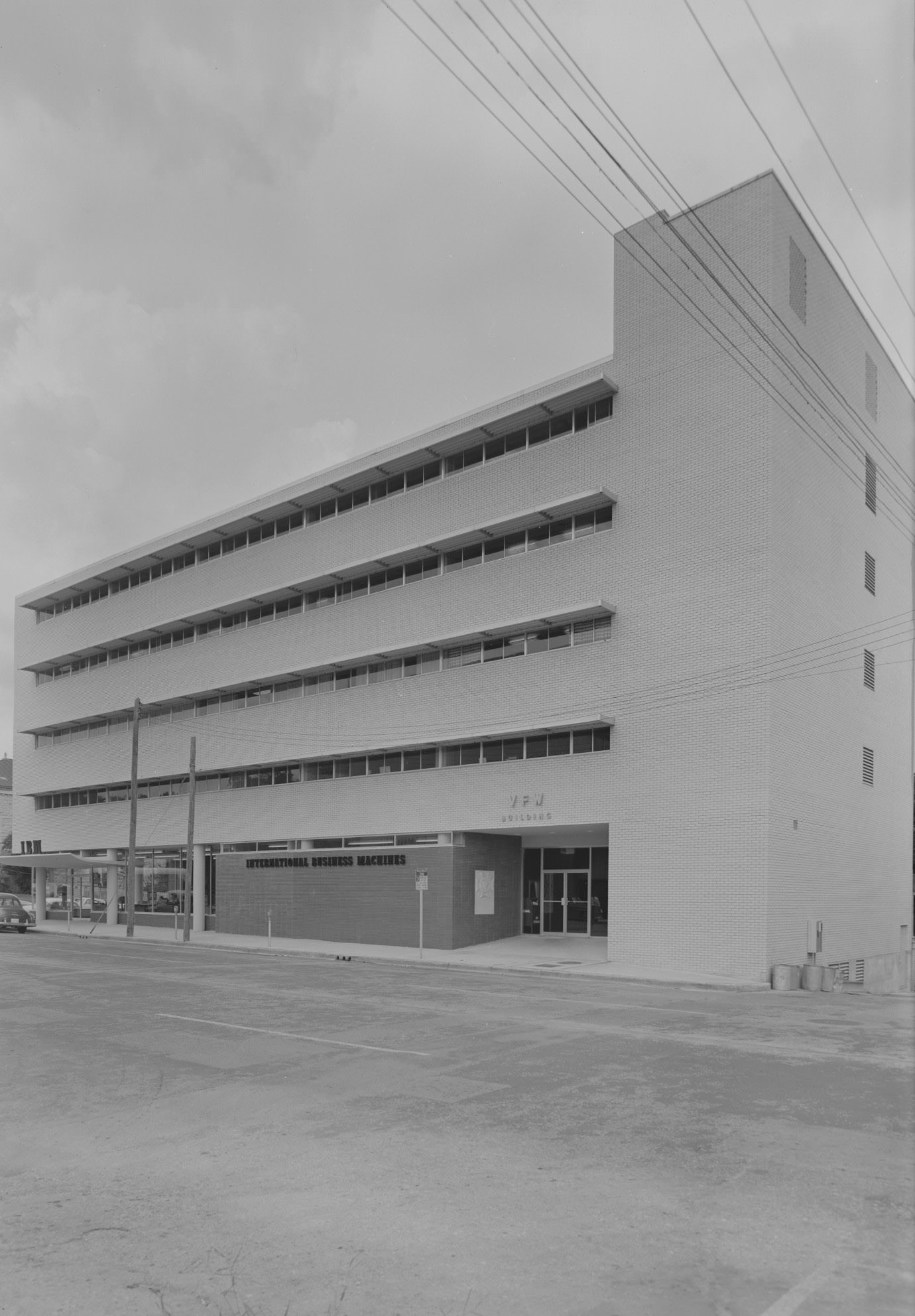 #227 Exterior of VFW Building with IBM Signs, 1957.