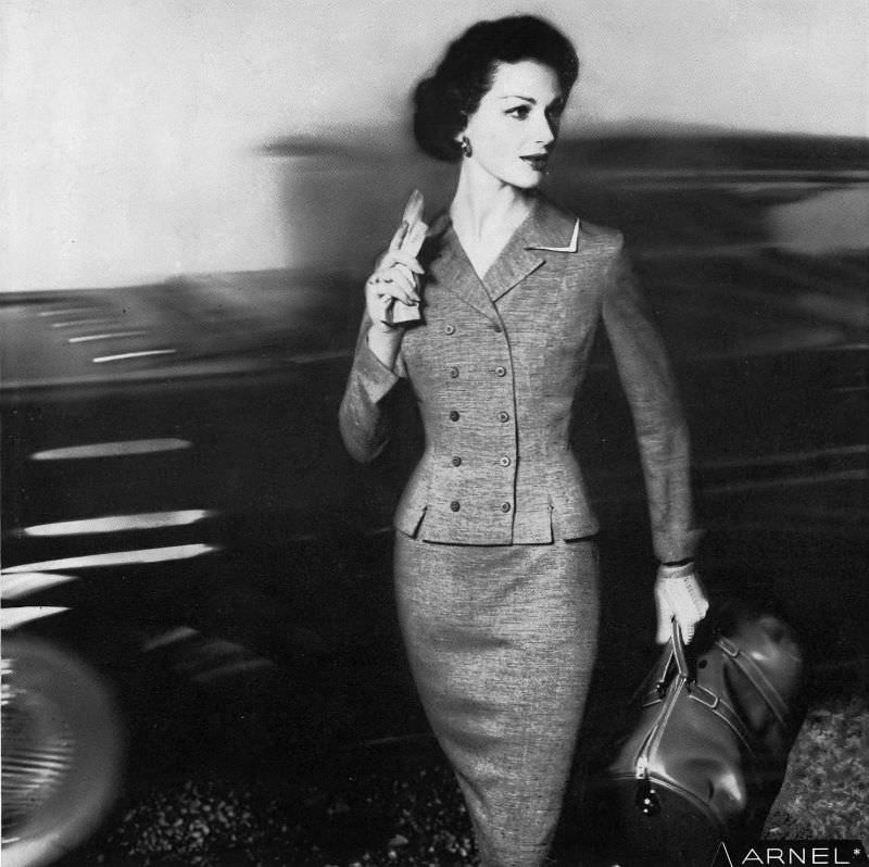 #15 Betsy Pickering in Arnel and rayon suit by Glenhaven, 1958