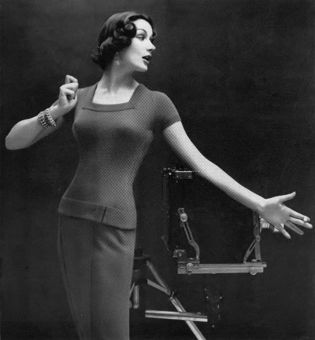 #3 Betsy Pickering in Lyle & Scott cashmere sheath by Christian Dior, 1955