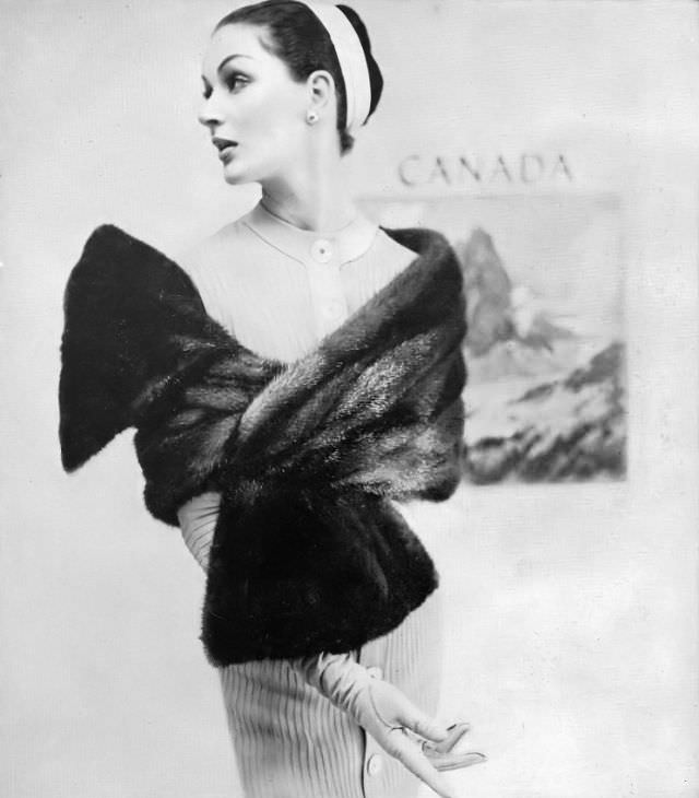 #5 Betsy Pickering wears a CMB Majestic Canada Mink stole, 1956