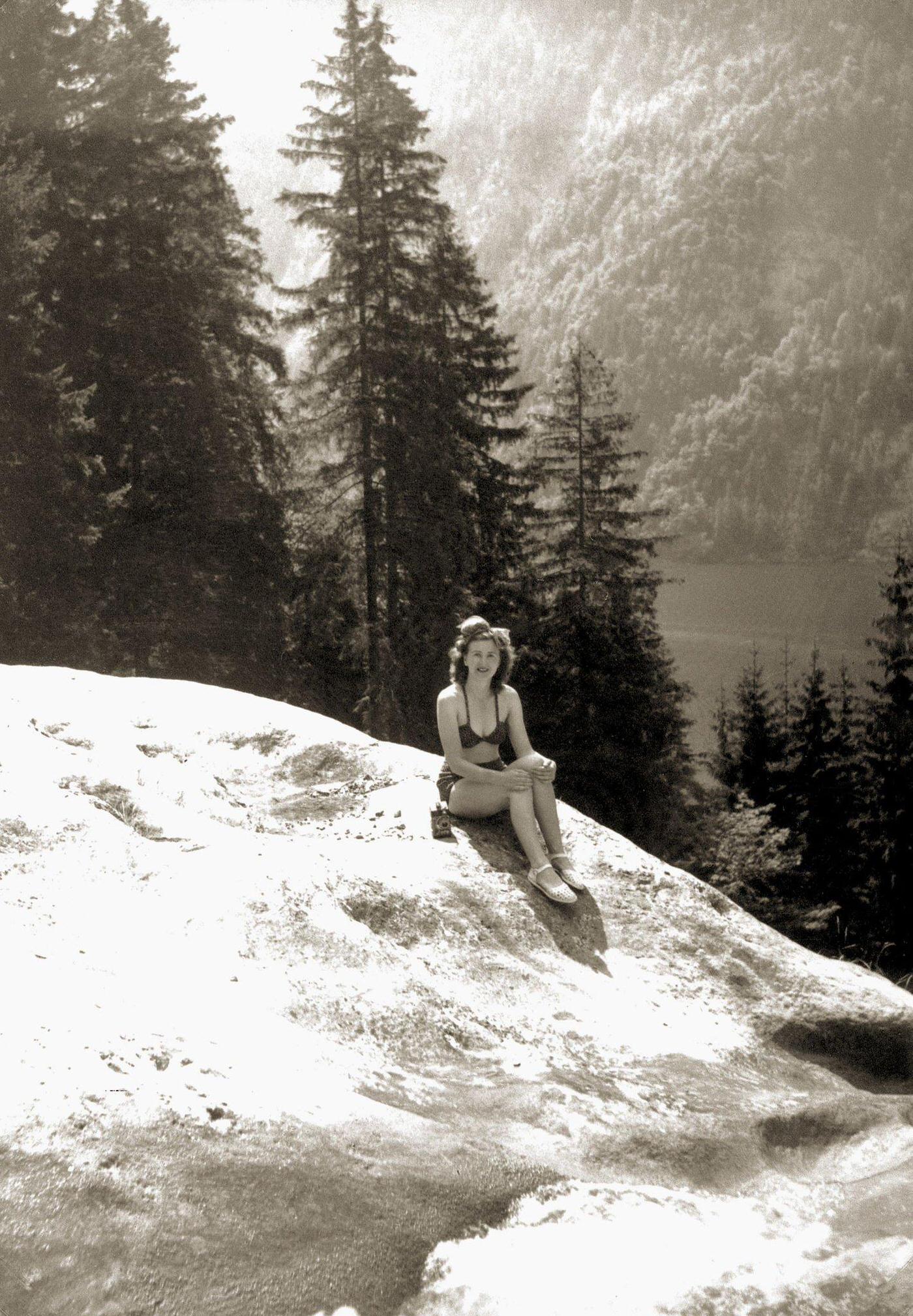 #23 Eva Braun sunbathing at Konigssee, near Berghof, Berchtesgaden, Germany, 1945