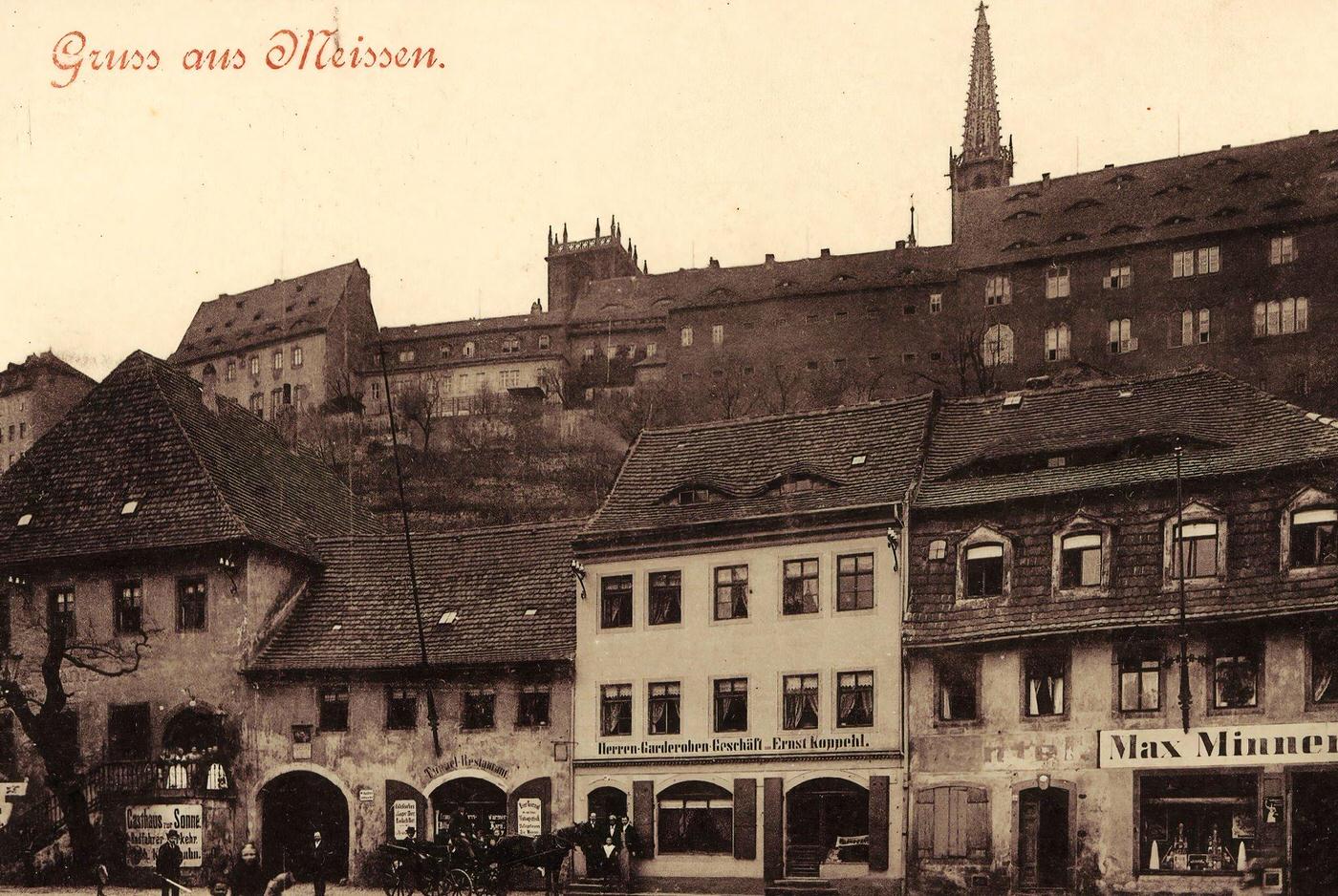 #55 Albrechtsburg, Horse-drawn carriages, Restaurants in Meissen, 1898.