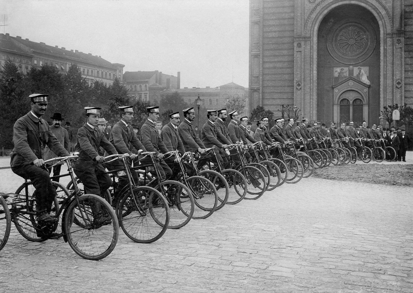 #62 Group of ‘service staff’ on bicycles in Berlin, Germany, 1897