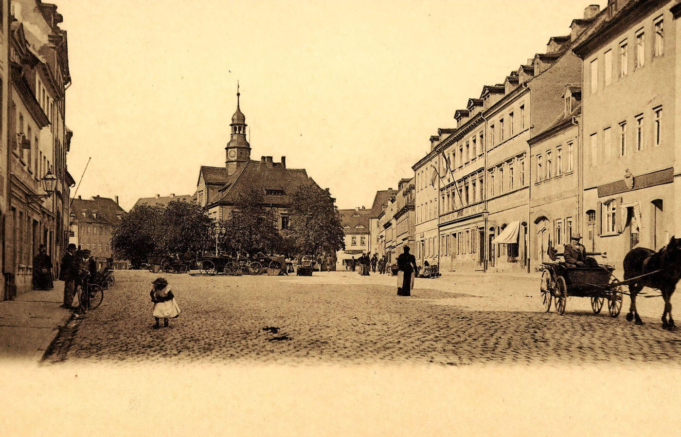#27 Horses, carriages, town halls, Bicycles in Ronneburg, Thuringia, Germany, 1903.