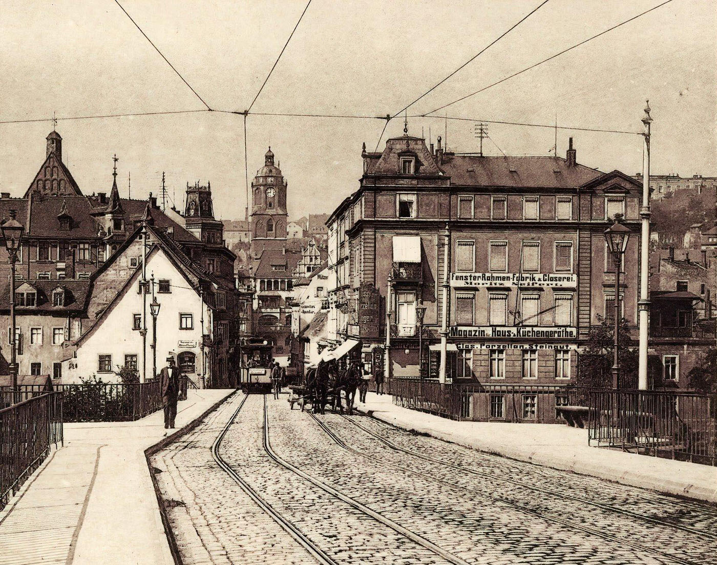 #12 Trams in Meissen, Frauenkirche, Altstadtbrucke Meissen, Germany, 1904.