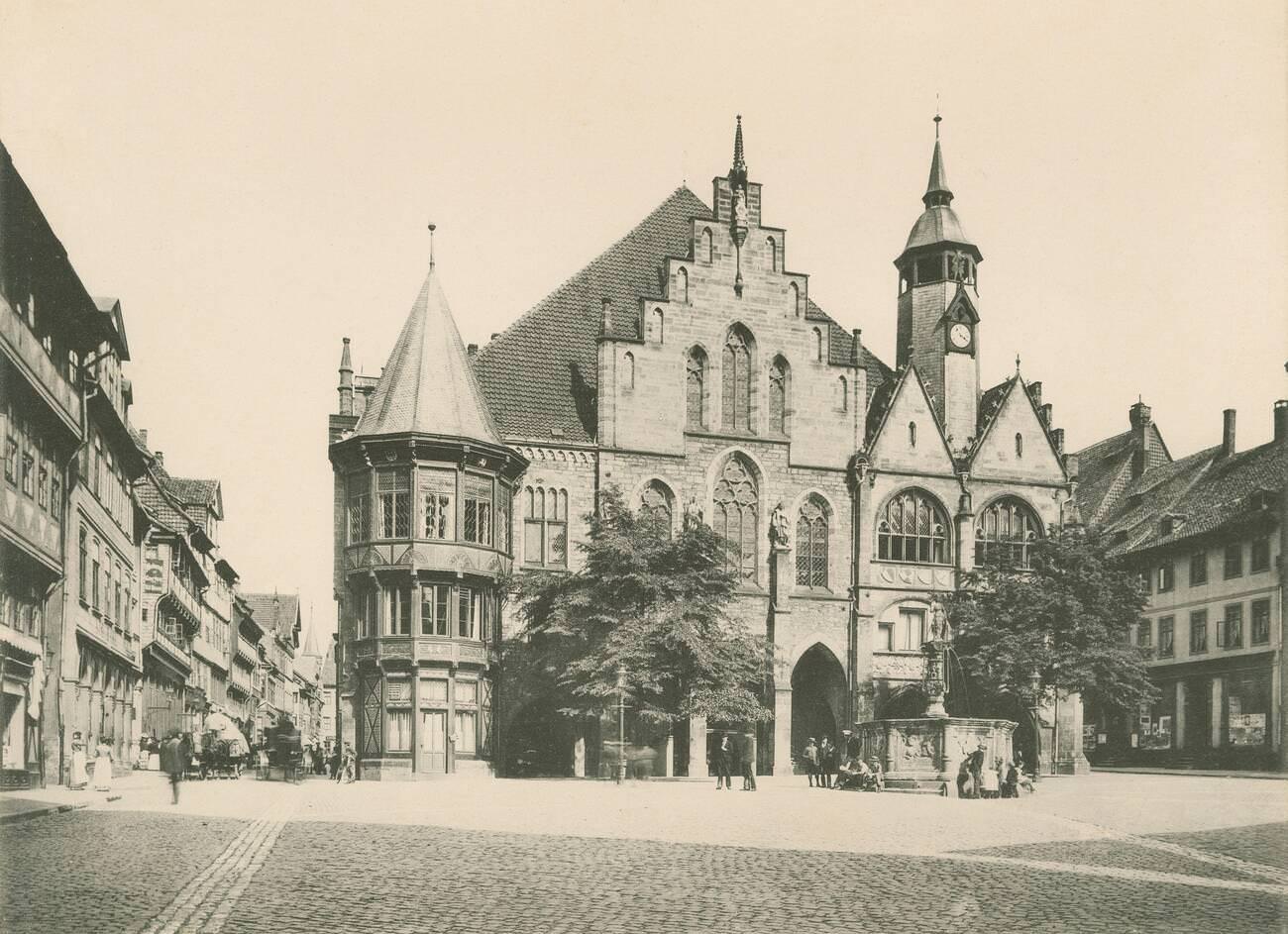 #96 Antique 1902 photograph, City Hall and Historic Market Place in Hildesheim, Lower Saxony, Germany. SOURCE: LATER PHOTOGRAPHIC REPRINT