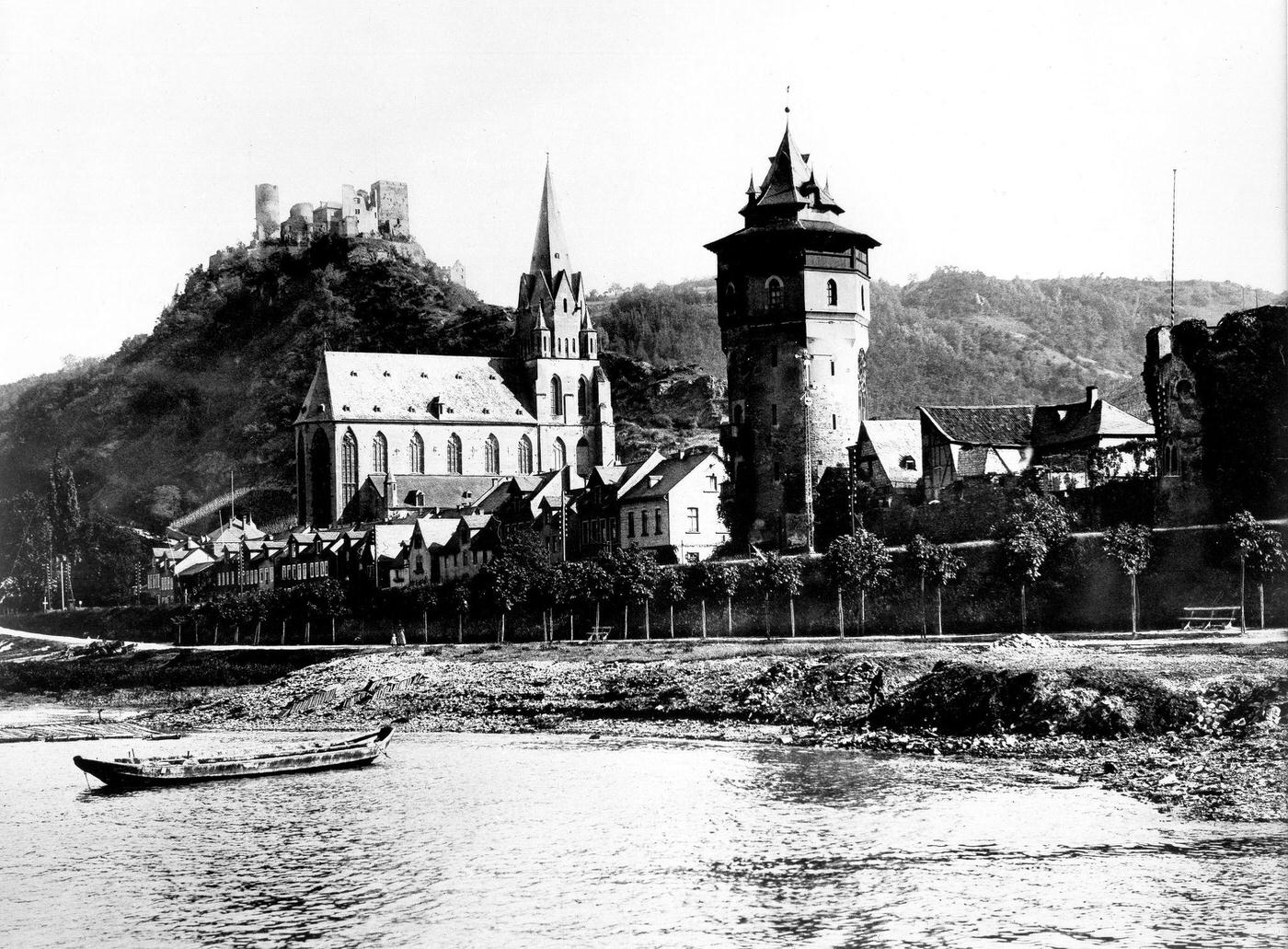 #16 Liebfrauen Church and Schoenburg, Oberwesel, Germany, around 1900.