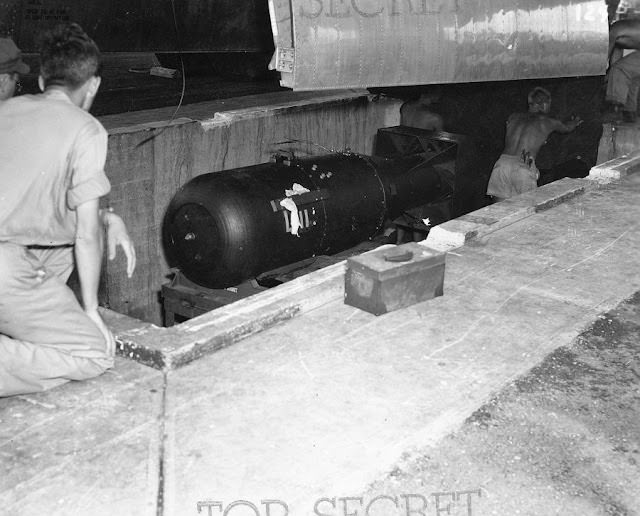 #2 Little Boy ready to be lifted into the Enola Gay.