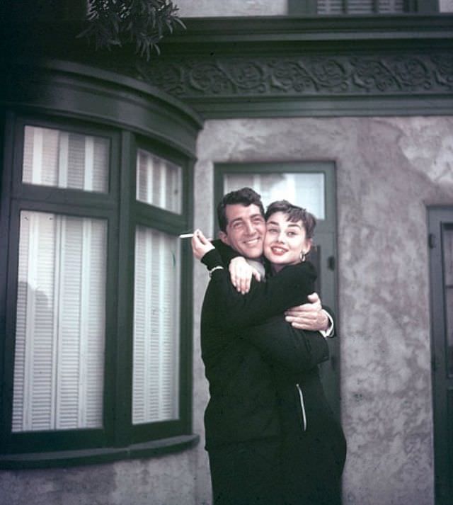 #2 Dean Martin and Audrey Hepburn embrace on the set of “Sabrina”, 1954