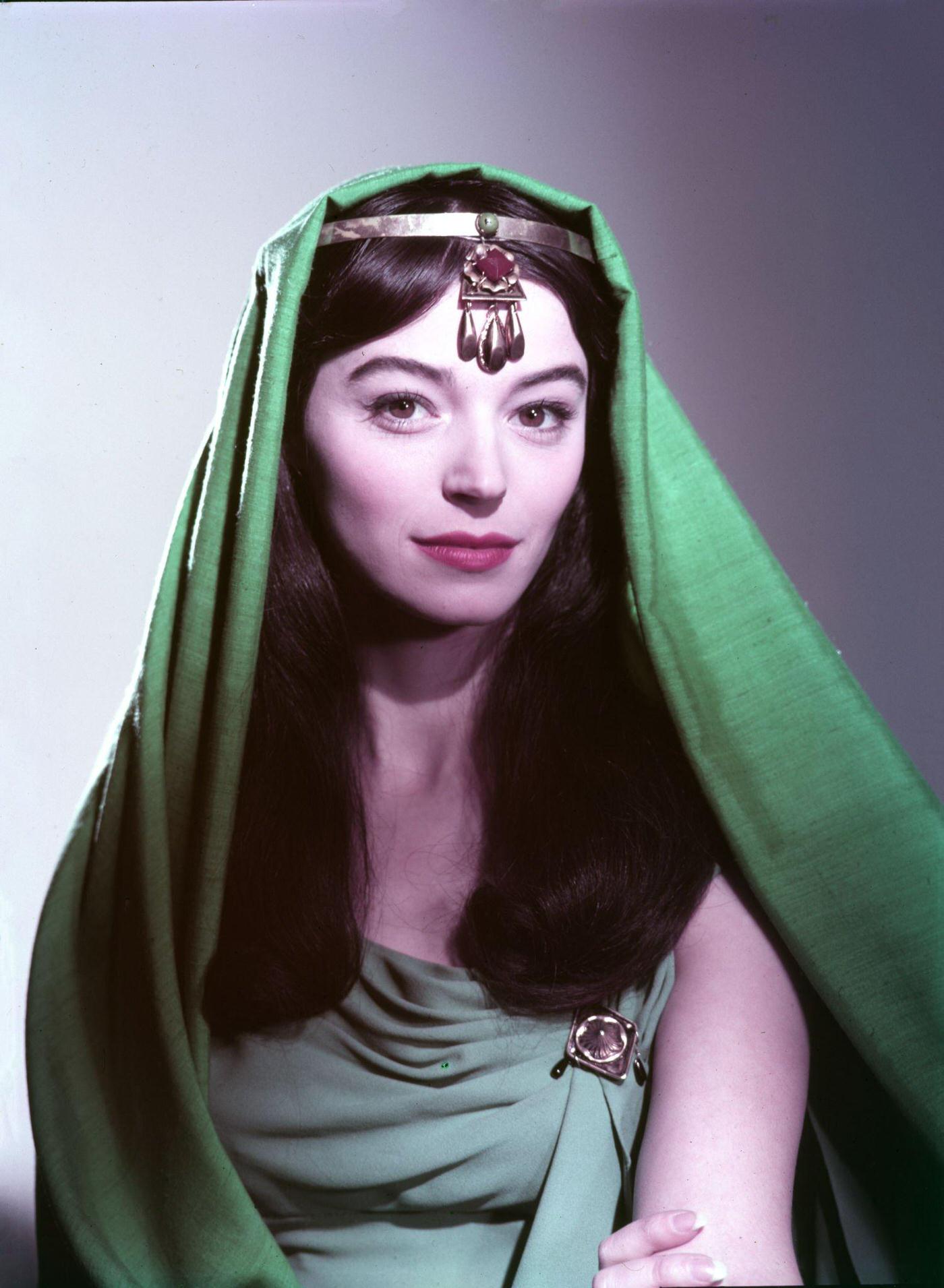 #85 Actress Marisa Pavan poses with her dress for “Solomon and Sheba” in Madrid, 1958.