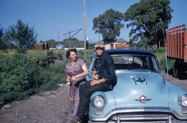 #23 Funny Couple with Oldsmobile, Possibly Wyoming, Circa 1950s