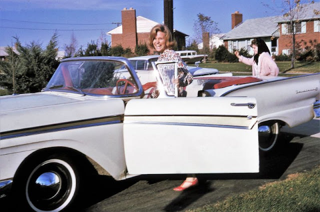 #36 Two Girls Hurrying to a 1957 Ford Fairline Convertible