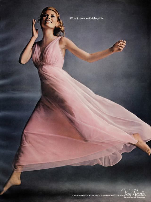 #14 Maud Adams in Beautiful Nightgown by Van Raalte, Vogue, October 1968