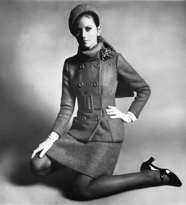 #20 Maud Adams in Lilac Heather Wool Tweed Suit by Chester Weinberg, Vogue, September 1968