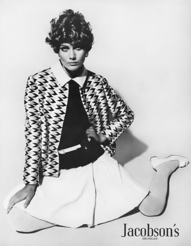 #9 Maud Adams in Teal Traina’s Three-Piece Ensemble, Vogue, December 1967