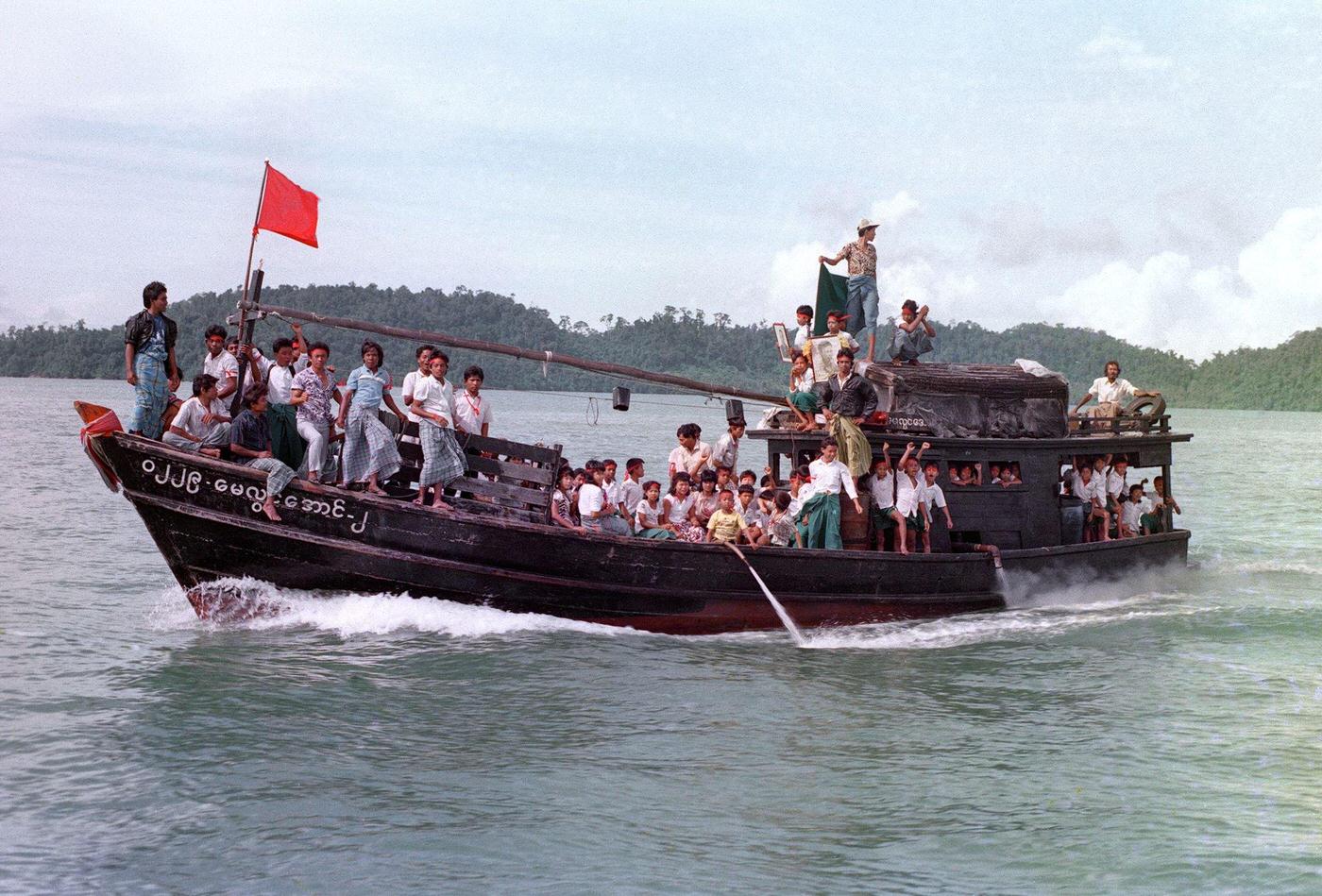 #15 Burmese demonstrators on their way to Victoria Point, an area controlled by anti-government protesters, 1988.