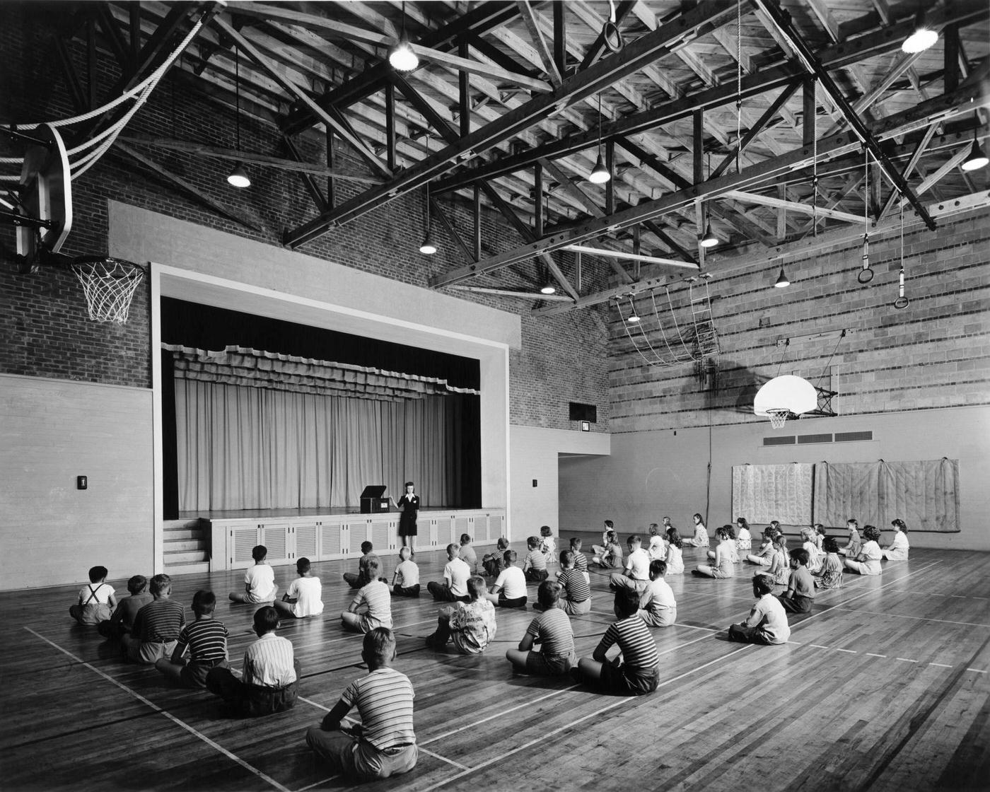 #35 Class in the Gym of Oak Ridge Grade School, Tennessee, 1944.