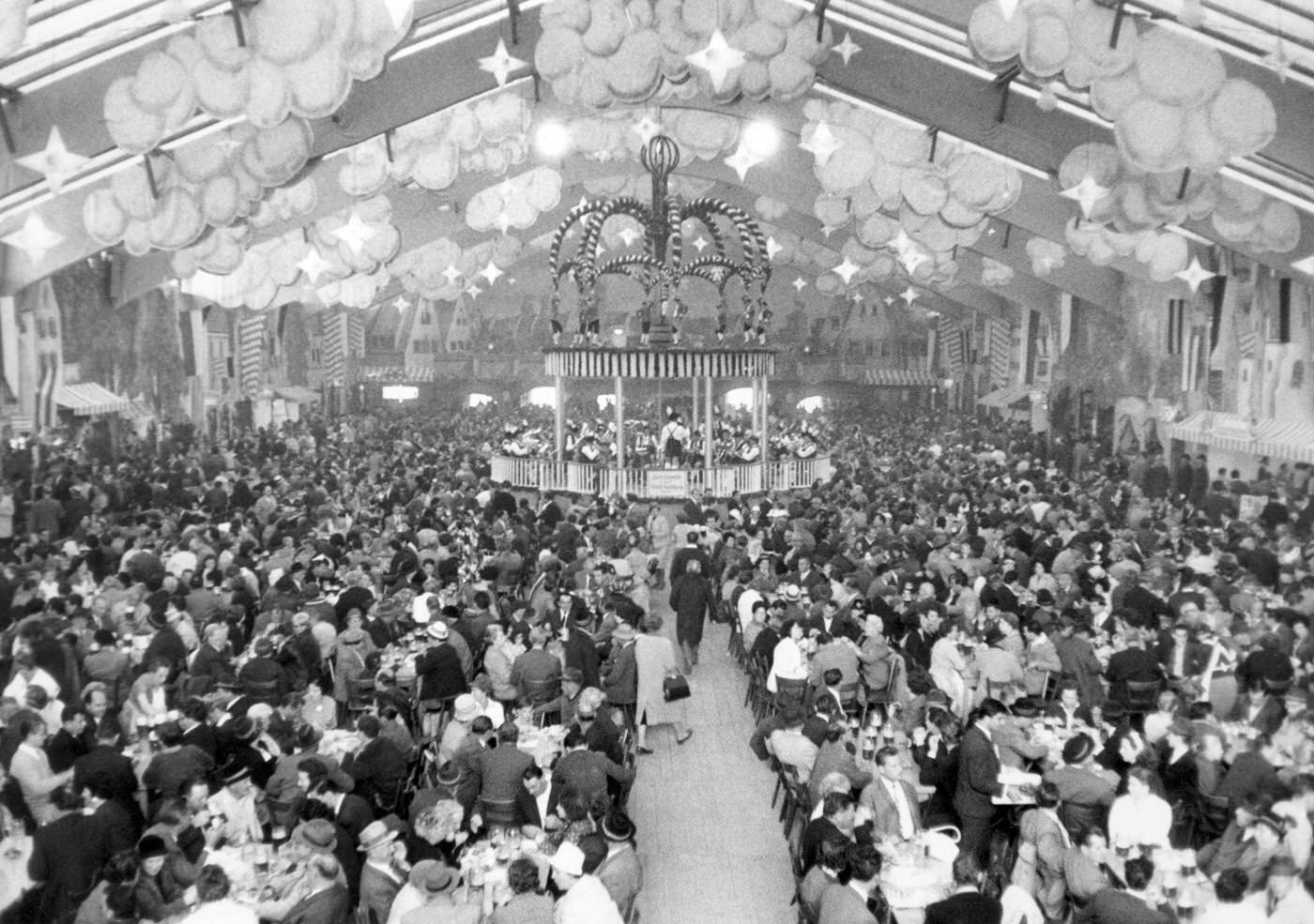 #20 Hackerbräu marquee view at Oktoberfest Munich, 1962.