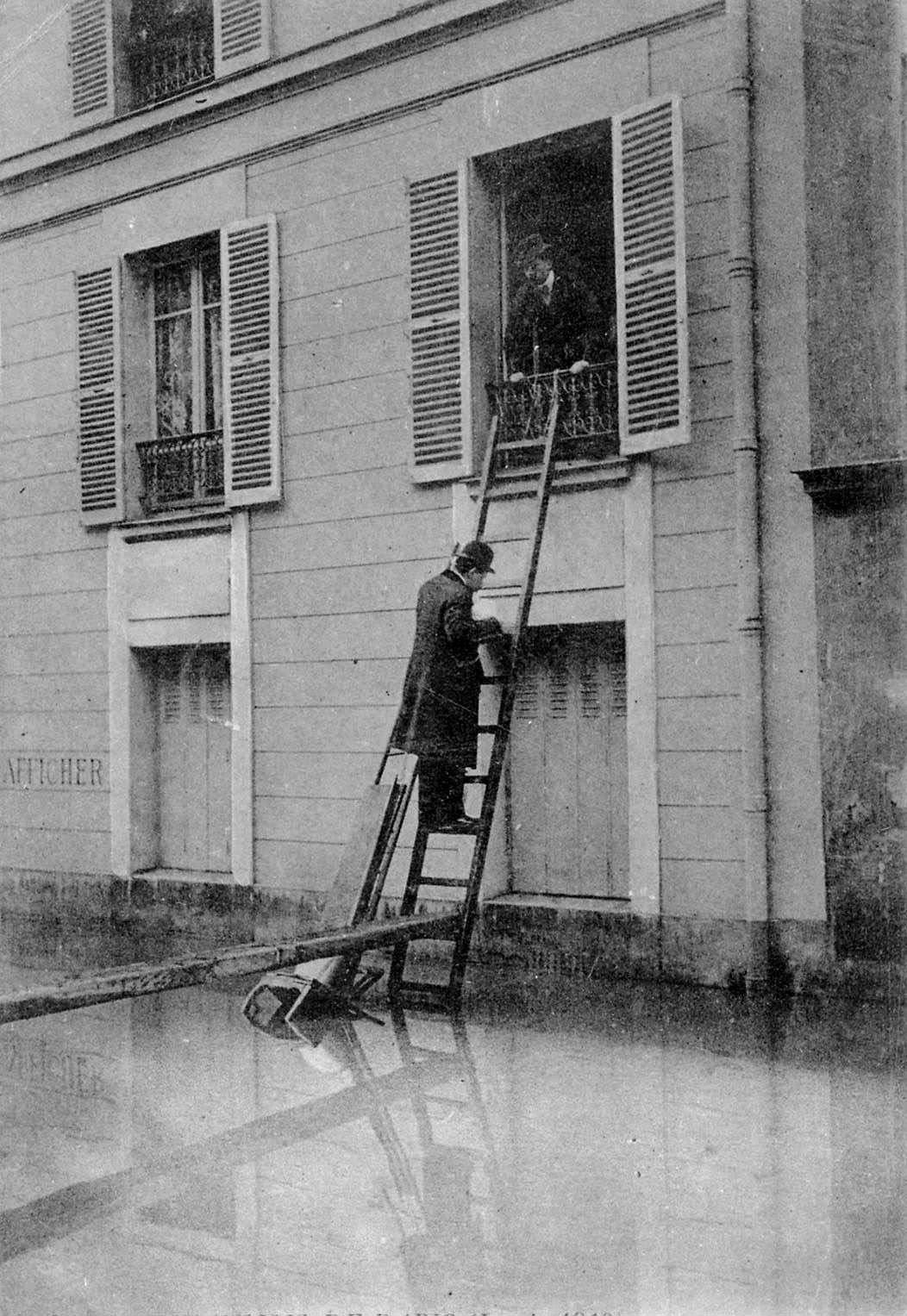 #17 Great Flood of Paris, 1910. Rescue on Quai de Billy, caused by flooding of Seine river.