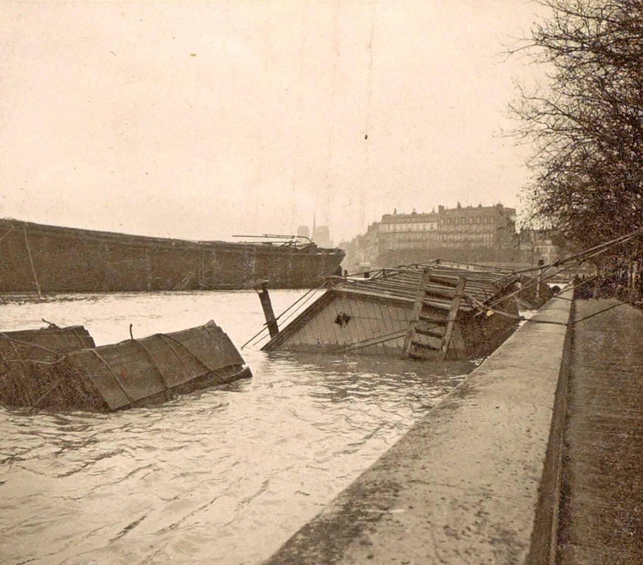 #45 Sunken boat on the Seine River during Paris flood, 1910.