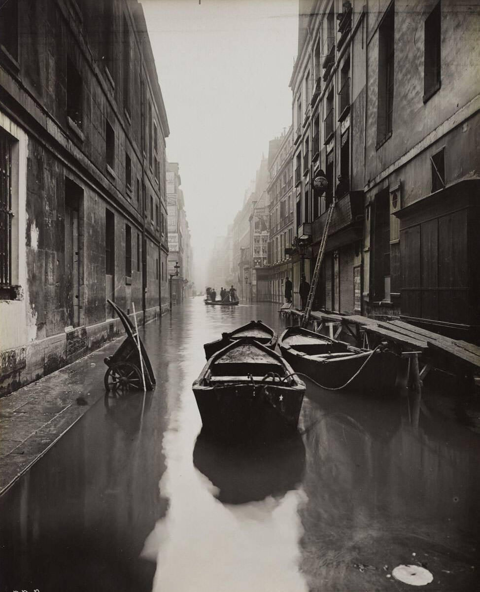 #65 Unknown French, Paris Flood, Street with Boats and Cart, January 27-31, 1910.