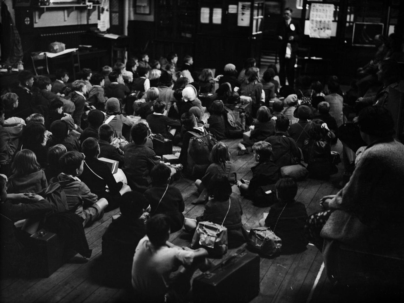 #22 All Ready, Children in London for evacuation test before WW II, 1939