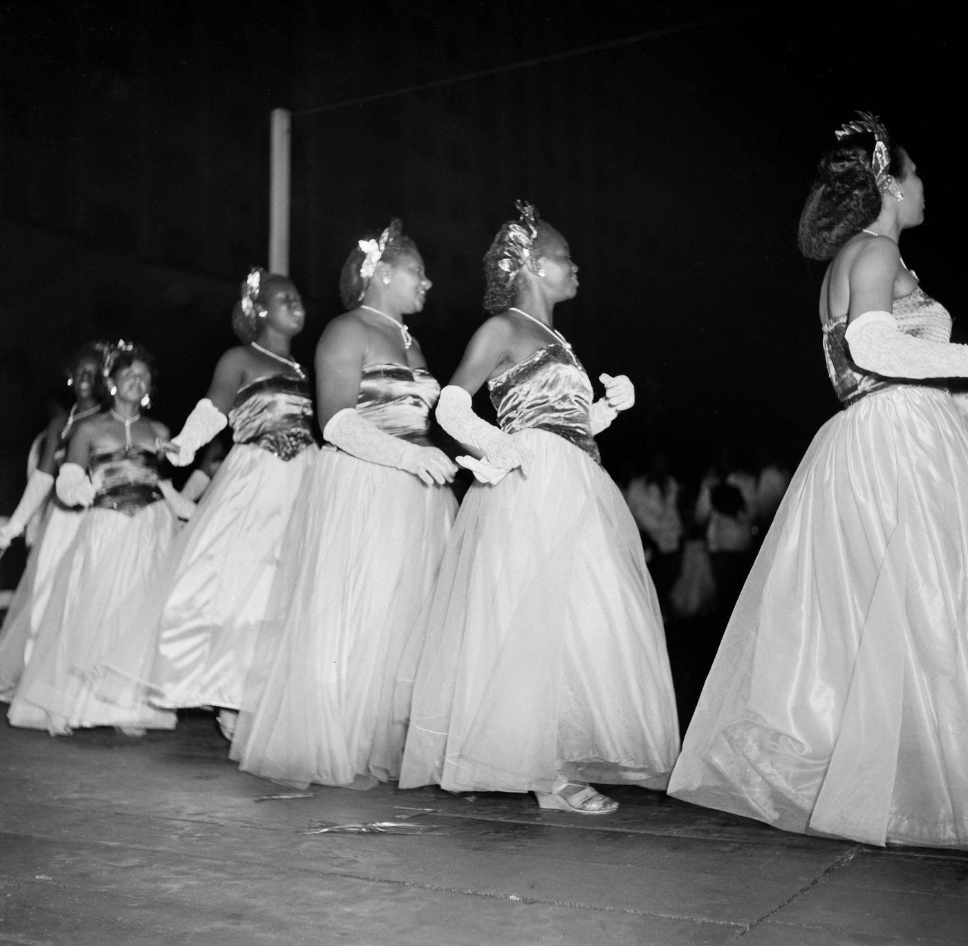 #83 Carnival parade revelers dance in Rio de Janeiro’s Carnival. 1953