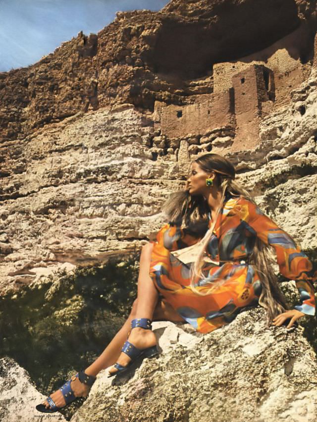 #30 Veruschka in a silk organza dress by Harold Levine, Vogue, 1968
