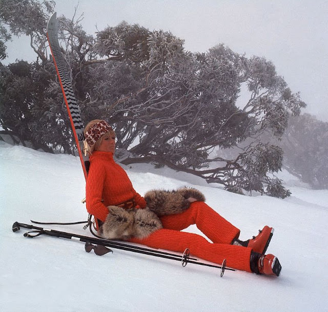 #34 Veruschka in a ski-suit with fox-fur mittens, Vogue, 1969