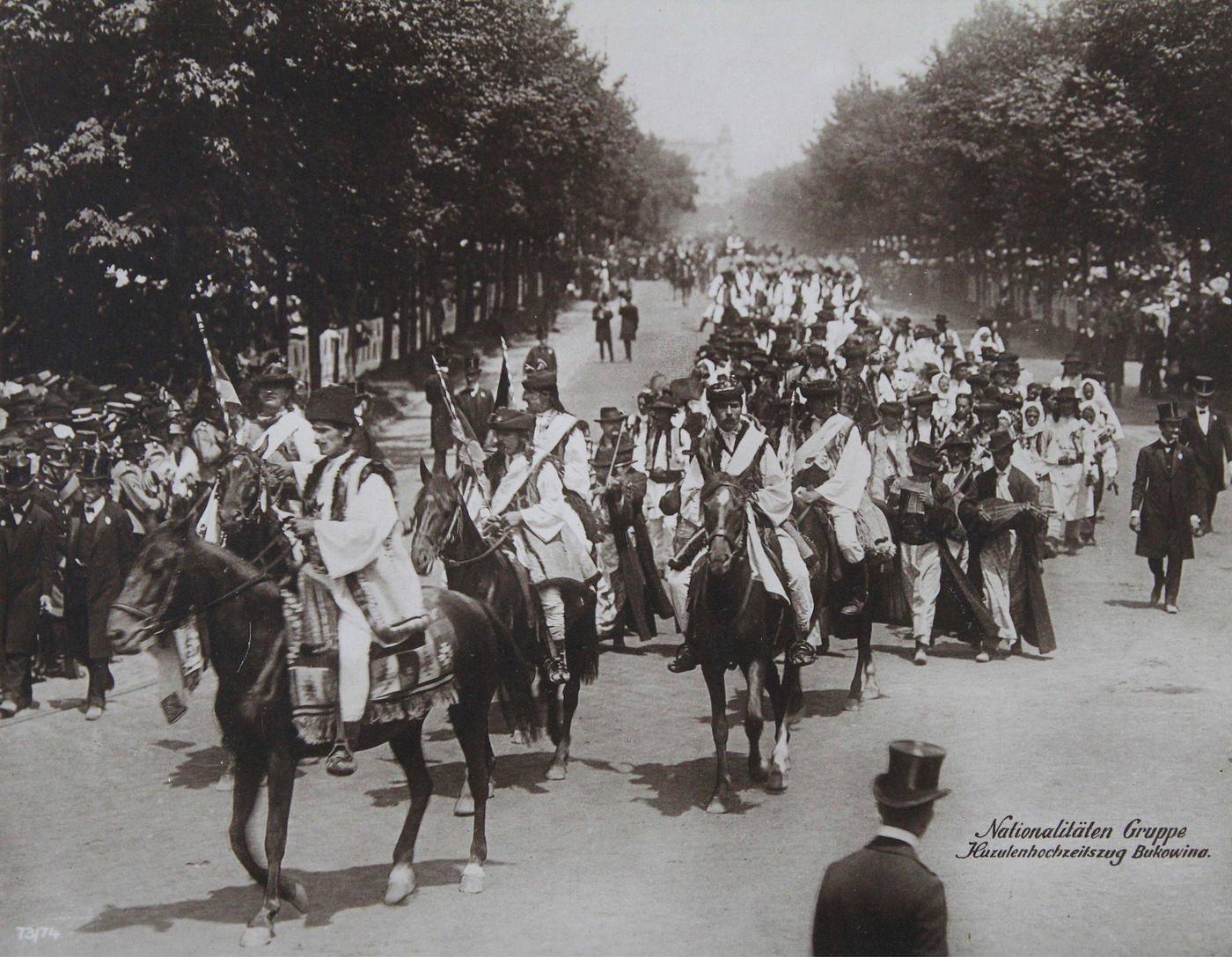 #106 Kaiser’s Jubilee Pageant 1908 in Vienna, Nationalities group, Kuruzen Wedding Parade, Bukovina, 1908