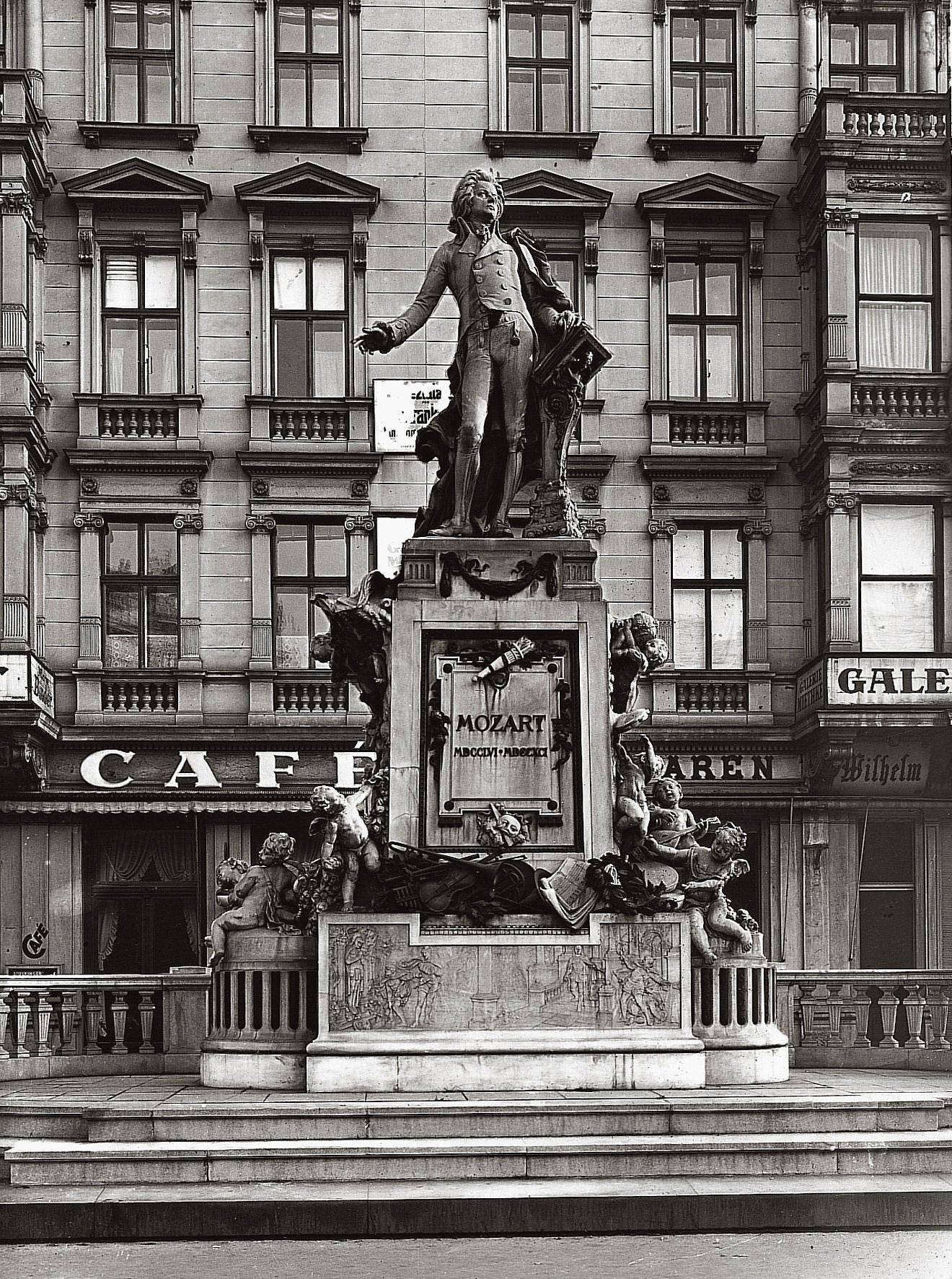 #16 Mozart memorial on Albertina square, Vienna I., Uncovered in 1896, today set in Burg gardens in Vienna, Around 1900