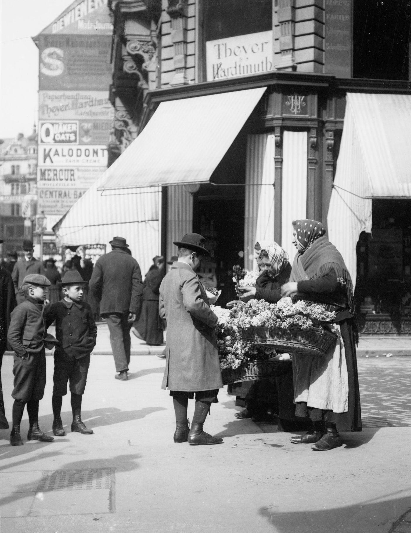 #61 A florist with customers, Kärntnerstrasse, Vienna, 1900s