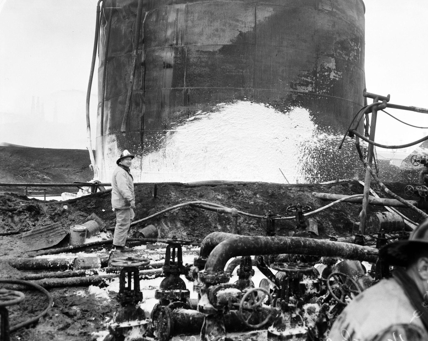 #12 Hancock Oil Fire Clean-Up Shows Last Wisps of Smoke, 1958