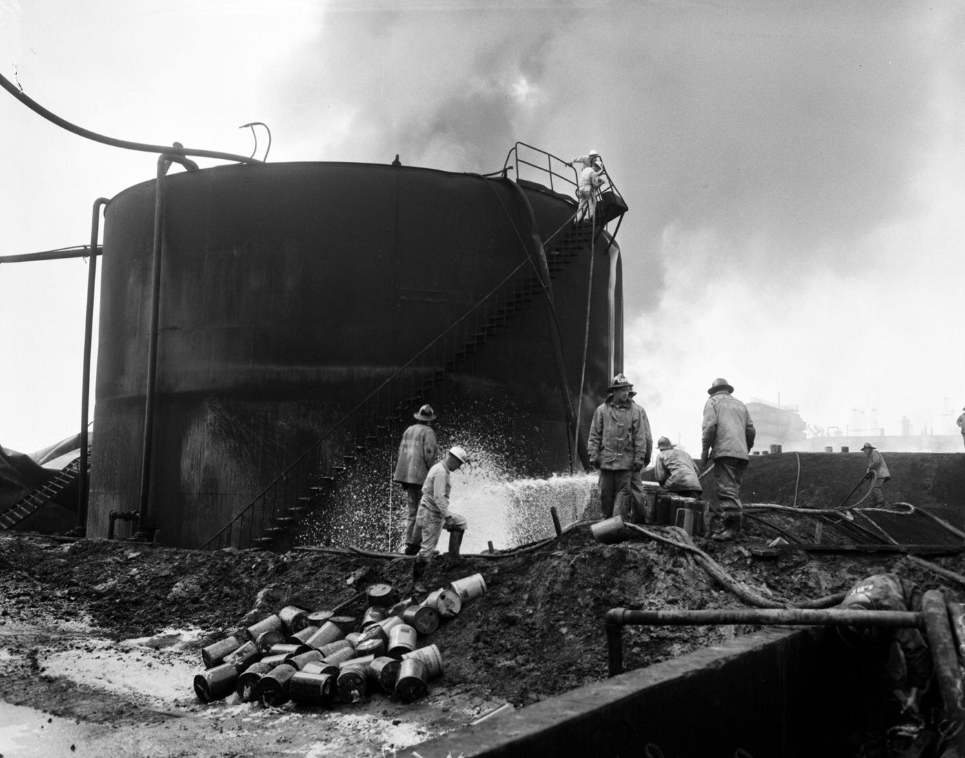 #14 Hancock Oil Fire Clean-Up and Partially Damaged Towers, 1958