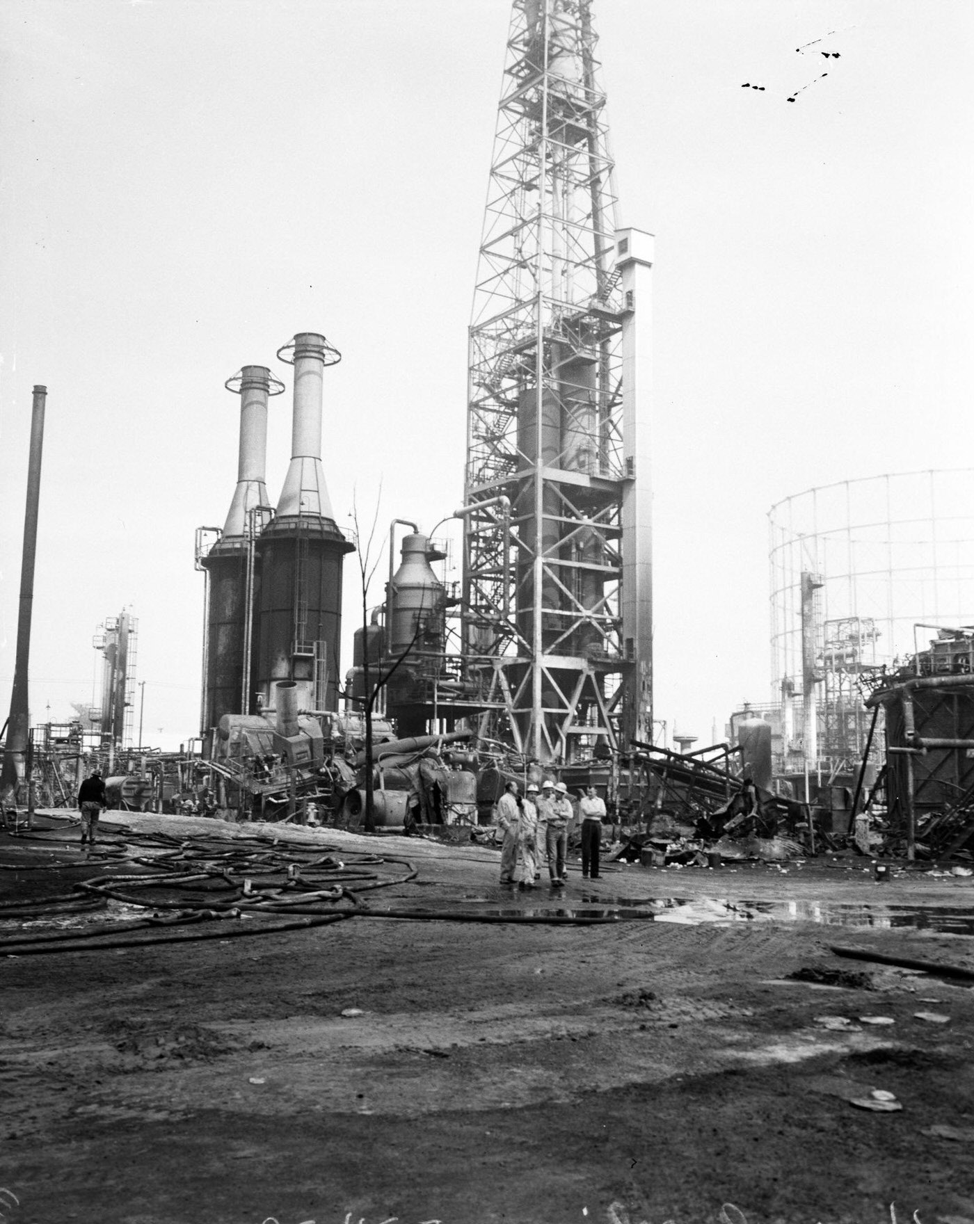 #17 Hancock Oil Fire Clean-Up, Desolation of Plant Viewed from South, 1958