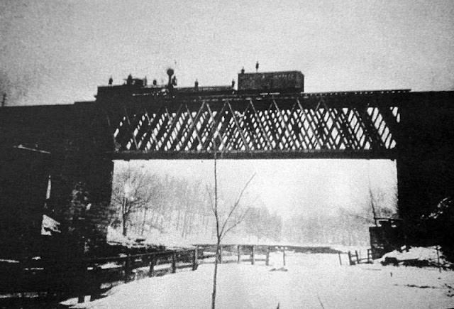 Lake Shore &; Michigan Southern Railroad over the Ashtabula River. Possibly the temporary replacement bridge that was built after the bridge collapse of December 29th 1876
