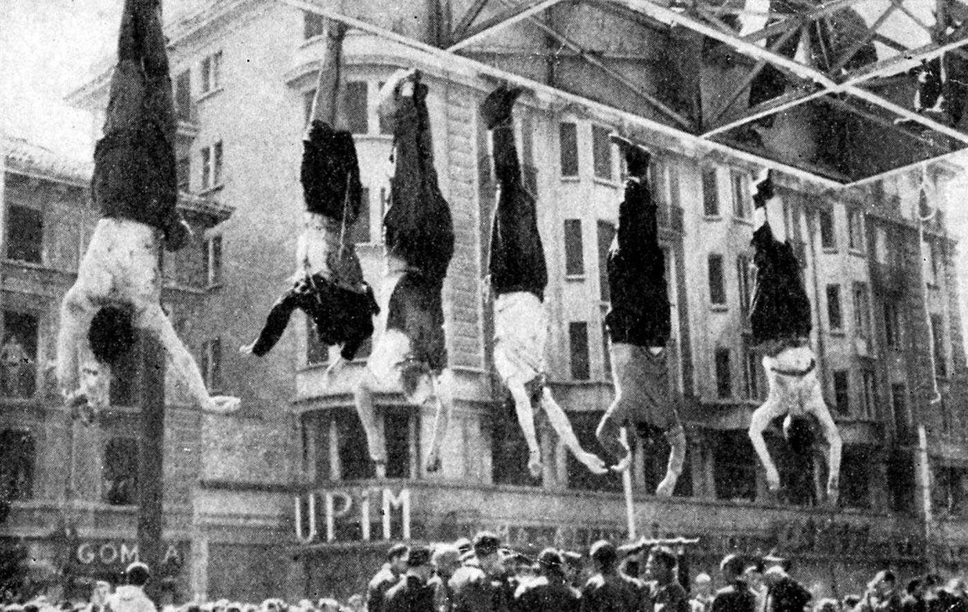 #1 Benito Mussolini, Clara Petacci and Other Fascists Hanged in Milan, 1945