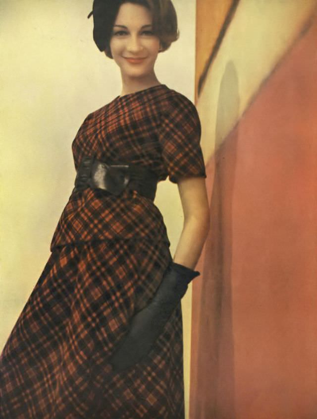 #12 Mimi London in Red Wool Plaid Dress by Geoffrey Beene, 1962