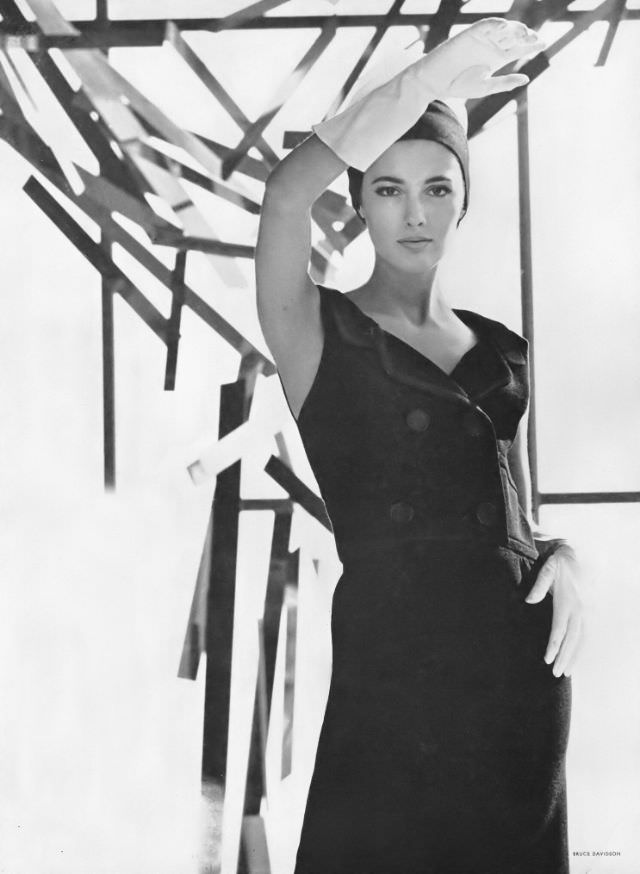 #23 Model in Black Wool Jersey Dress by Galanos, 1963