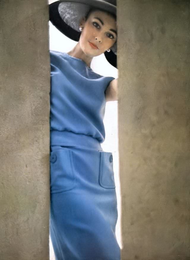 #25 Model in Pale Blue Two-Piece Dress by Jerry Silverman, 1963