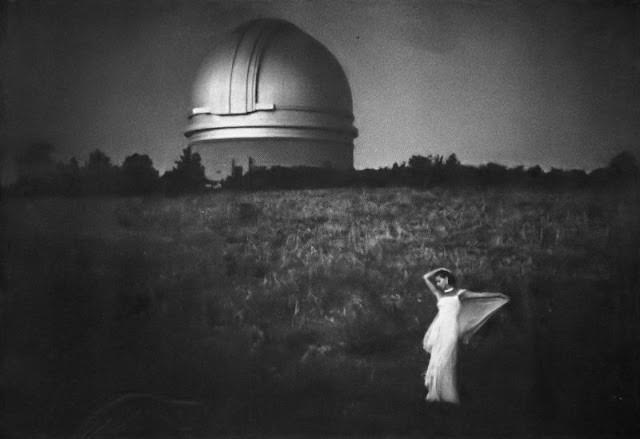 #5 Model in Spiraling Silk Chiffon Dress by Travilla, Palomar Observatory, 1960