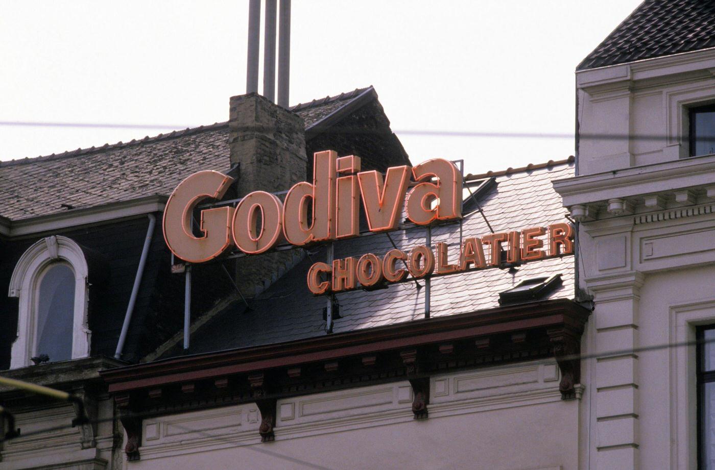 #62 Godiva Chocolaterie Sign in Brussels, Belgium, 1986.