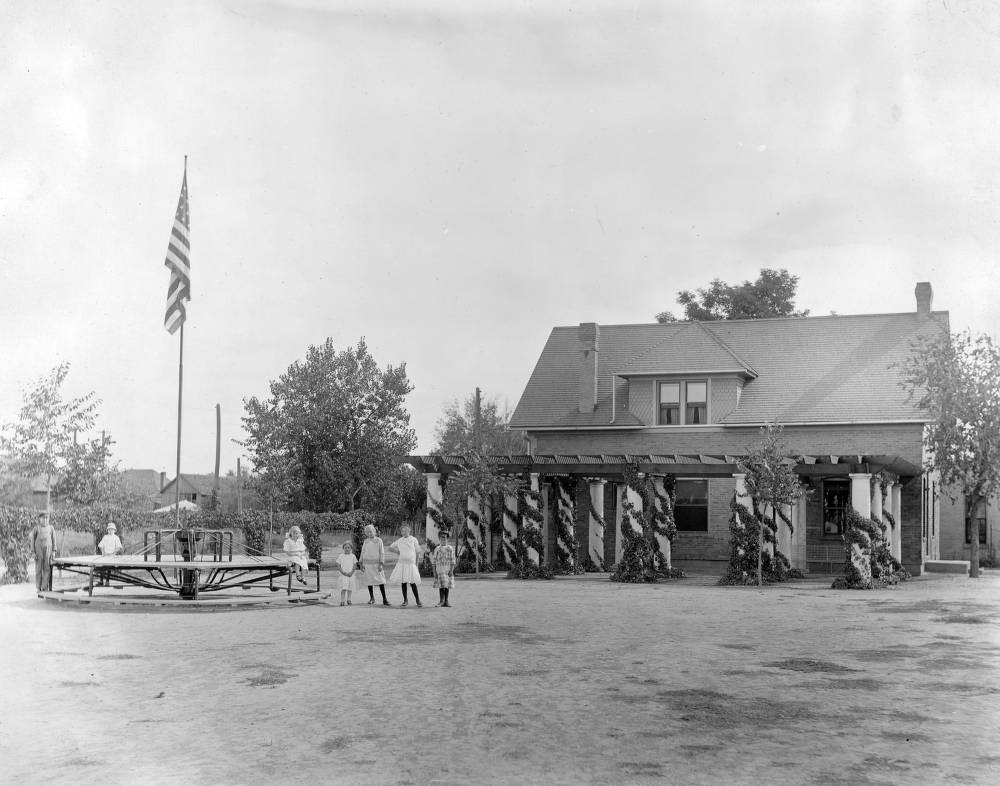#120 Children at Elyria Park Playground in Poorer Section of Denver, 1900s