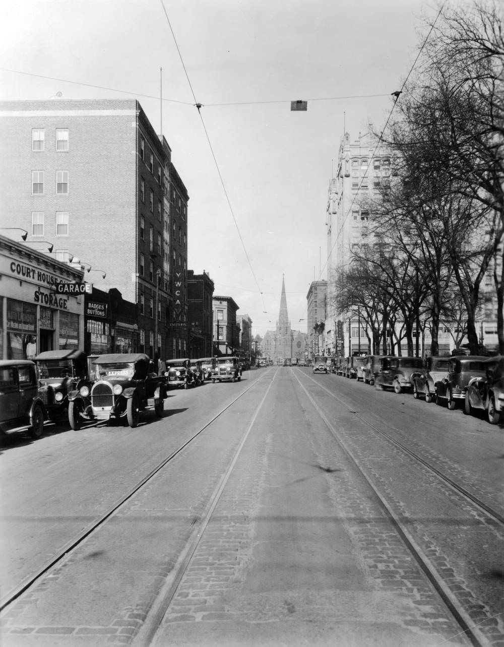 #5 View of Tremont Street featuring Trinity Methodist Church, Republic Building, and YWCA among others, 1900s