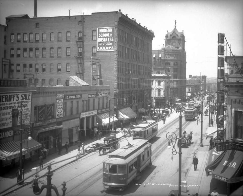 #163 15th Street on a busy day featuring car number 358, 1908
