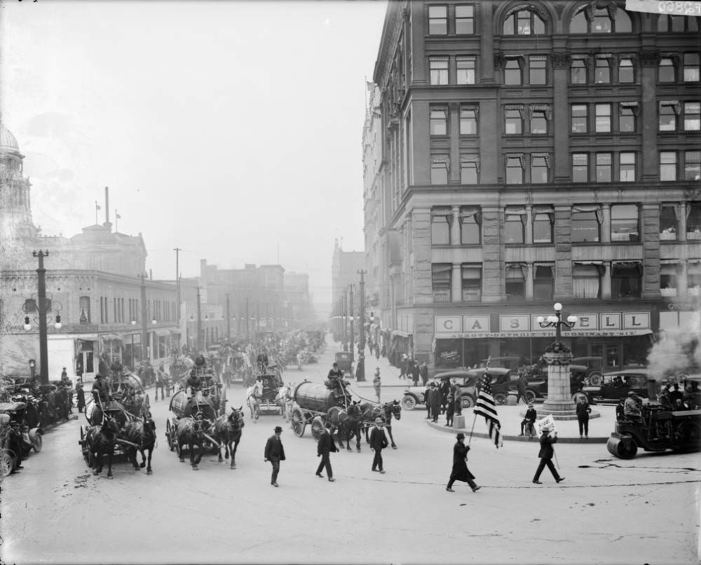 #173 Street Cleaning Division with Flushing Machines in Parade, Denver, 1905