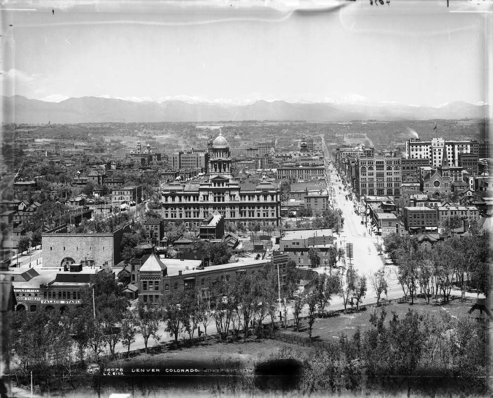 #53 Panoramic View of Denver with Landmarks like the Arapahoe County Courthouse, 1900s